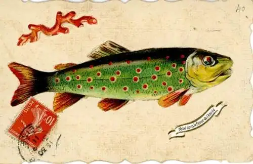 Ak Glückwunsch, Fisch, Kitsch