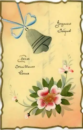 Zelluloid Ak Blume, Glocke, Schleife