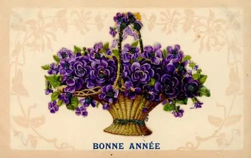 Ak Glückwunsch Neujahr, Blumenkorb