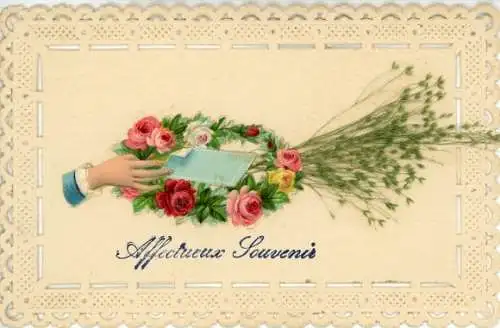 Ak Kitsch, Weibliche Hand, Blumen, Echte Pflanzen