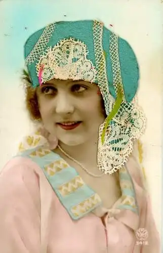 Material Ak Frau-Porträt, Mütze aus Stoff