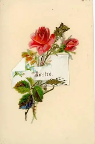 Ak Blühende Rose, Knospe, Kitsch