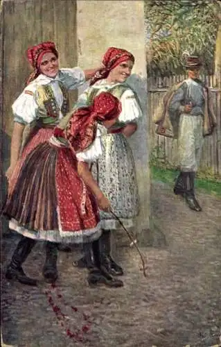 Künstler Ak Glückwunsch Ostern, Tschechien, Volkstracht