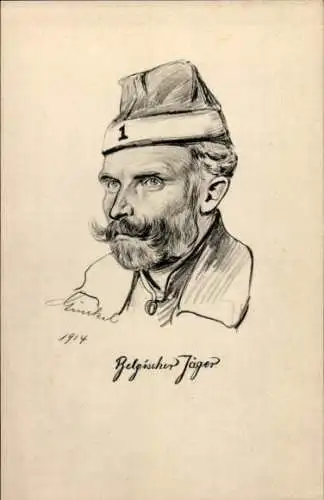 Künstler Ak Belgischer Jäger, Soldat in Uniform, 1914