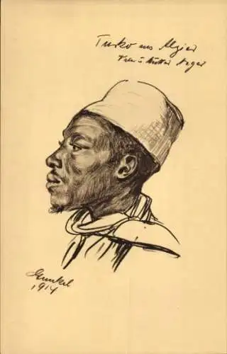 Künstler Ak Afrikanischer Soldat in Uniform, Gemaltes Porträt, 1914