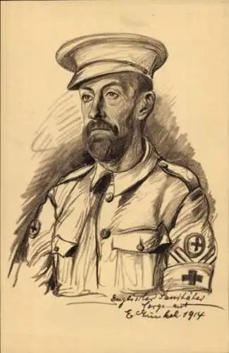 Künstler Ak Englischer Sanitäter, Porträt in Uniform, Jahr 1914