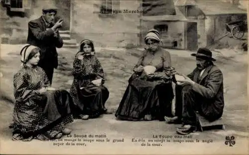 Ak Pays Marchois, Soupe du matin, Volkstracht