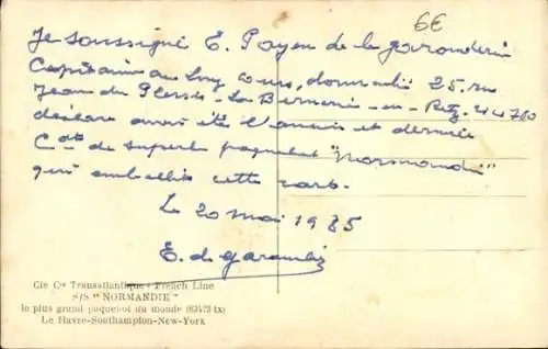 CPA Paquebot Normandie, Compagnie Générale Transatlantique