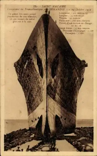 Ak Saint Nazaire Loire Atlantique, Lancement du Transatlantique Normandie