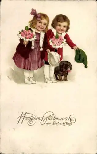 Ak Glückwunsch Geburtstag, Gratulanten, Hund