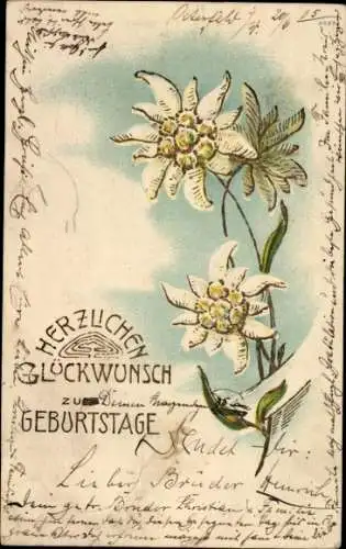 Präge Ak Glückwunsch zum Geburtstag, Edelweiß