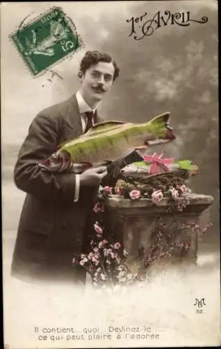 Ak 1. April, Mann, Fisch