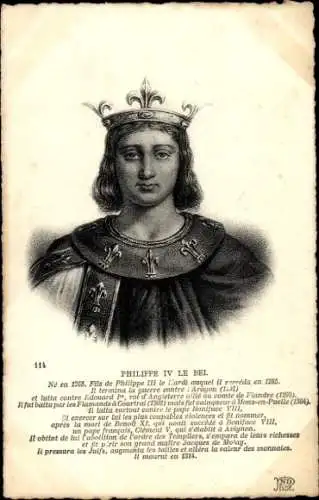 Ak Philipp IV., König von Frankreich, Porträt