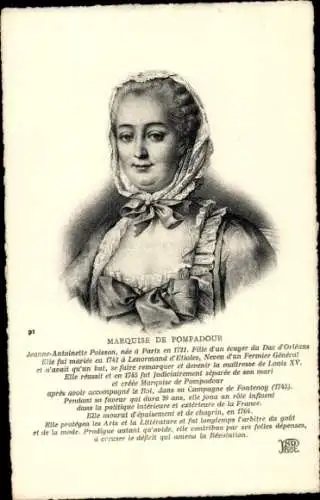 Ak Madame de Pompadour, Mätresse am Hof des Königs Ludwig des XV.