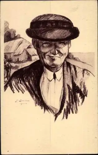 Künstler Ak Gemaltes Porträt eines lächelnden Mannes