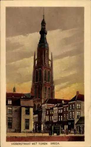 Ak Breda Nordbrabant Niederlande, Visserstraat met Toren