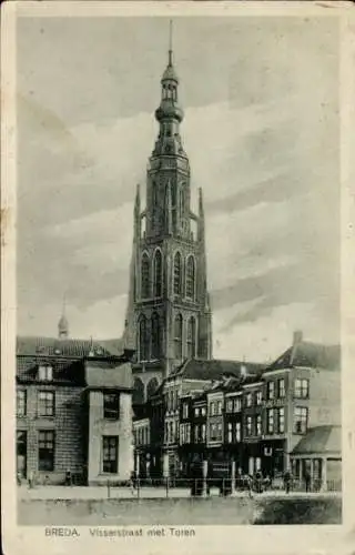 Ak Breda Nordbrabant Niederlande, Visserstraat met Toren