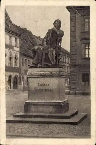 Ak Zwickau, Rober Schumann Denkmal, Häuser