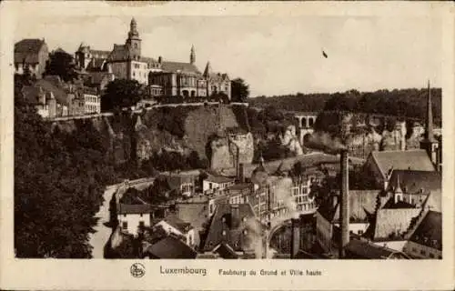 Ak Luxemburg Luxembourg, Luxemburg Faubourg du Grund, Ville haute, historische Gebäude, Landsc...