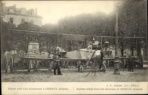 CPA Cernay Sennheim Alsace Haut Rhin, Biplan pris aux Allemands