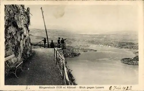 Ak Bürgenstock Kanton Nidwalden, Blick auf Luzern,  Känzeli, Aussichtspunkt, 4 Personen