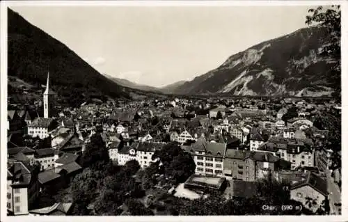 Ak Chur Kanton Graubünden, Stadtansicht, Berge, historische Architektur, Schwarz-Weiß-Foto, 590 m