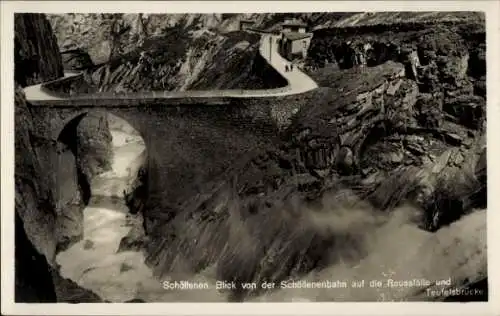 Ak Göschenen Kanton Uri, Schöllenen, Brücke, Fluss, Berge, Landschaft, touristische Sehenswürd...
