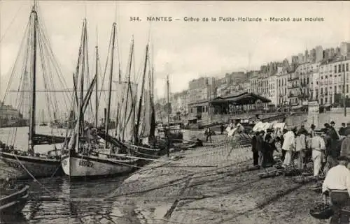 Ak Nantes Loire Atlantique, Biscuits Lefevre-Utile, Schiffe, Markt, Hafenszene, Fischer, Küste, S