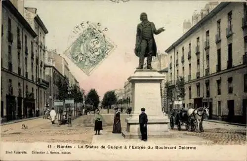 Ak Nantes Loire Atlantique, Statue von Guépin, Boulevard Delorme, Stadtansicht,  
