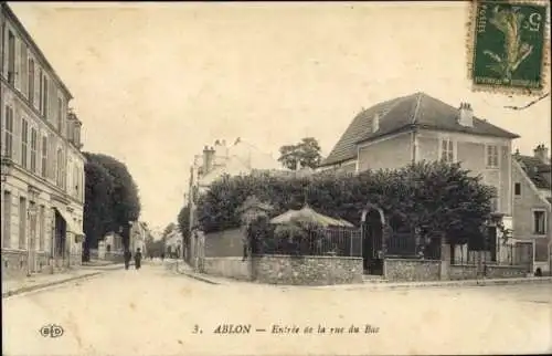 Ak Ablon Val de Marne, Ein Blick auf die Straße, Bäume, Häuser, Menschen auf der Straße
