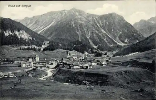 Ak Bergün Bravuogn Filisur Kanton Graubünden, Gruss aus  Berglandschaft, Dorfansicht