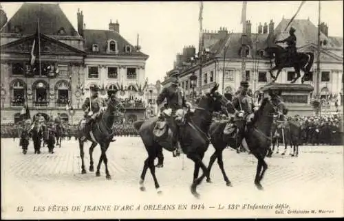 Ak Orléans Loiret, Feste von Jeanne d'Arc, 1914, 131. Infanterie, Pferde, Menschenmenge
