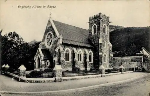 Ak Bad Ragaz Kanton St. Gallen, Englische Kirche, Kirche, Architektur, Steinbau, Alpenpanorama