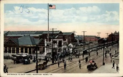 Ak Newport News Virginia USA, Eingang zur Werft