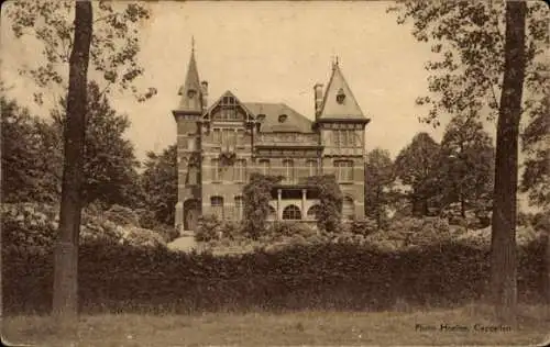 Ak Antwerpen Flandern, Viktorisch aussehendes Herrenhaus, Bäume, Gartenanlage, sepia-toned