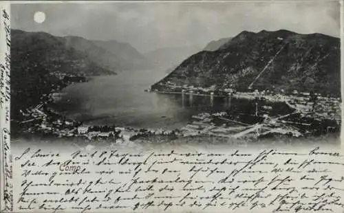 Ak Como Lombardia, aufnahme des Comer Sees, Berge, Stadtansicht, Mond