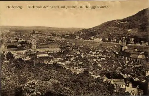 Ak Heidelberg am Neckar, Blick von der Kanzel, Jesuiten- u. Heiliggeistkirche