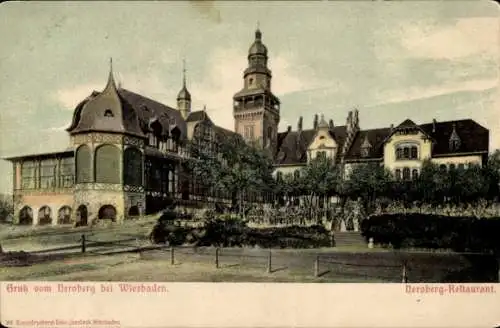 Ak Wiesbaden in Hessen, Neroberg, Neroberg-Restaurant,  Architektur, große Menschenmenge