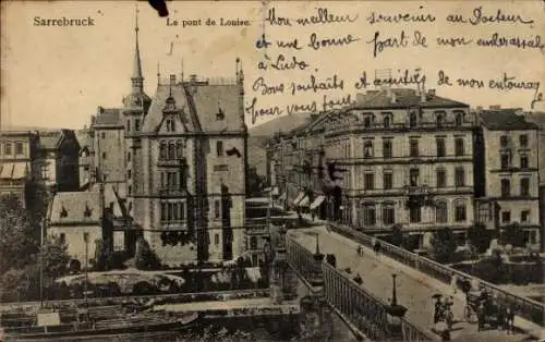 Ak Saarbrücken im Saarland, Vorderansicht der Stadt, Brücke, s Gebäude
