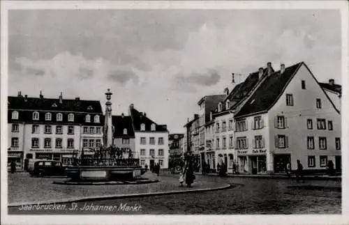 Ak St. Johann Saarbrücken im Saarland,  St. Johanner Markt, Brunnen, r Stil