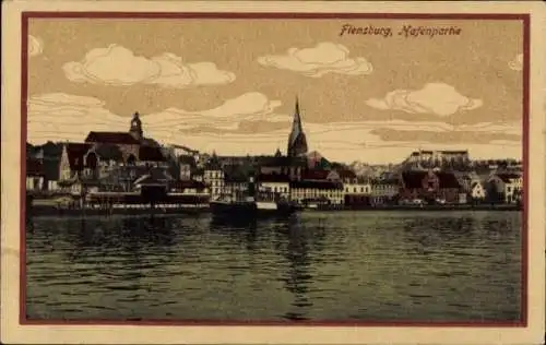 Ak Flensburg in Schleswig Holstein, Hafen, Blick vom Wasser