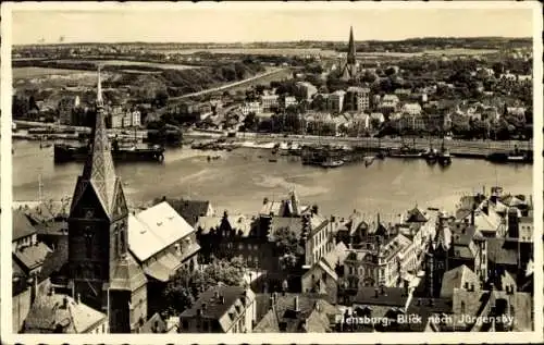 Ak Flensburg in Schleswig Holstein, Panorama, Jürgensby, Kirche