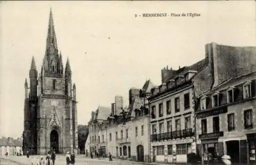 Ak Hennebont Morbihan, Vorderseite zeigt Place de l'Eglise, Kirche,  Gebäude
