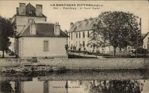 Ak Pontivy Morbihan, Historische Gebäude, Wasseransicht, Bäume, Bretagne, um 1910