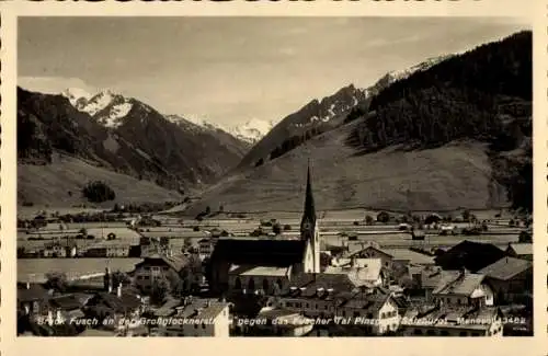 Ak Fusch an der Großglocknerstraße in Salzburg, Berglandschaft, Fusch, Kirche, Tal, verschneite G