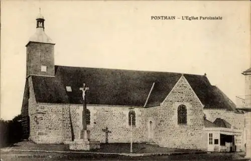 Ak Pontmain Mayenne, Kirche, L'Eglise Paroissiale, Monumente,  Architektur