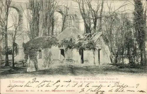 Ak Dieppe Seine Maritime, L'Ermitage, Ruinen der Kapelle, Baumlandschaft, unvollständig, schwarz-