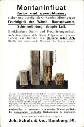 Ak Werbung, Montaninfluat, Mittel gegen Feuchtigkeit der Wände, Joh. Schulz, Hamburg