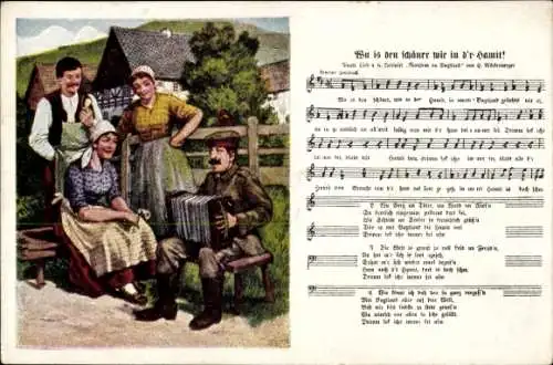 Lied Ak Mückenberger, Hilmar, Wu is den schäner wie in d'r Hamit, Soldat, Akkordeon, Bauern