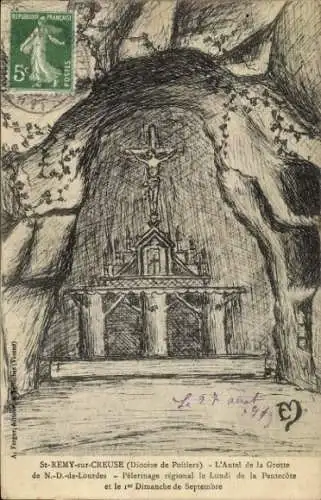 Künstler Ak Saint Rémy sur Creuse Vienne, Altar der Grotte Unserer Lieben Frau von Lourdes